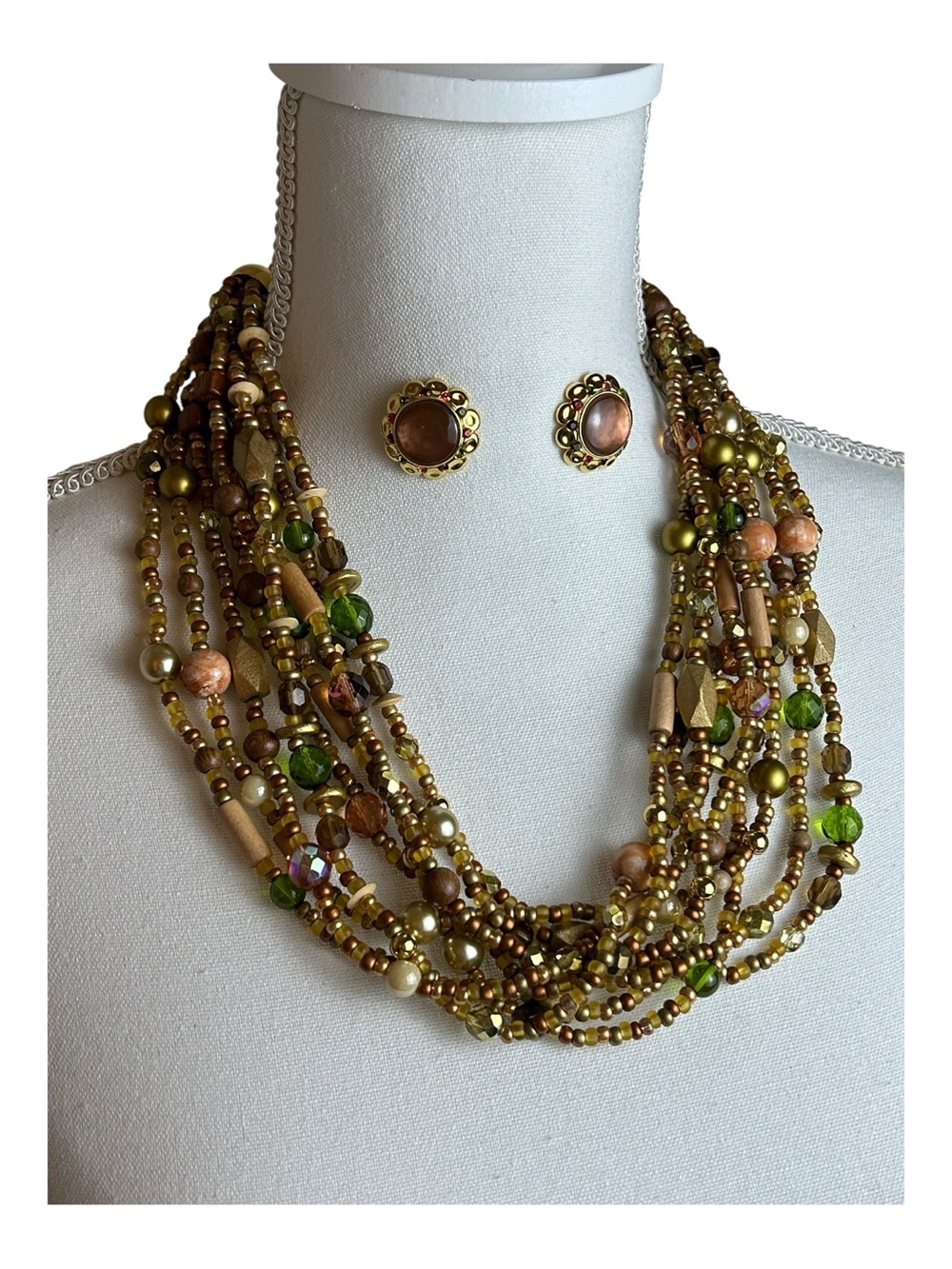 Vintage Joan Rivers Signed Multi-Strand Statement Necklace & Pierced Earring Set